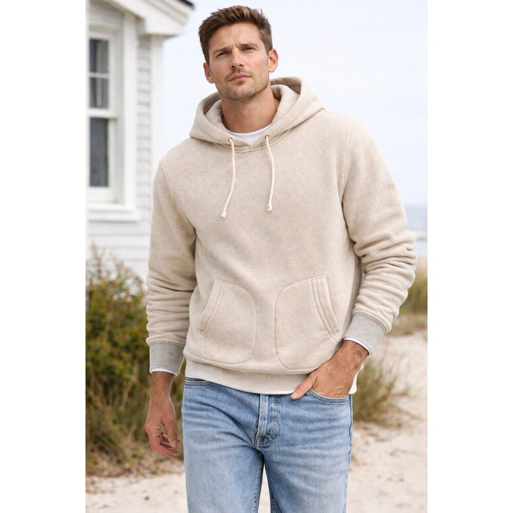 Wallace Barnes Hoodie Mens L Beige Heritage Fleece Pullover Minimalist CM494